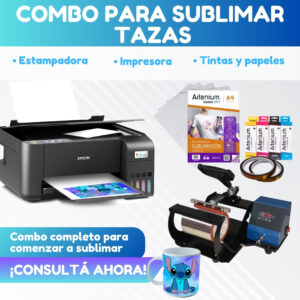 Combo TAZAS: Estampadora de Tazas + Impresora Epson + Tintas + Papel + Cinta Térmica